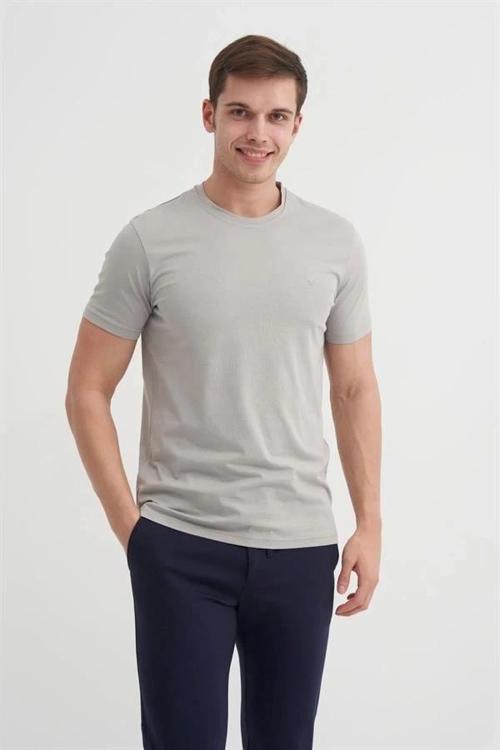 4623 Bisiklet Yaka Basıc Erkek T-Shirt Gri
