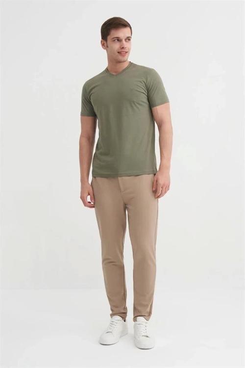 4624 Basıc V Yaka Erkek T-Shirt Haki