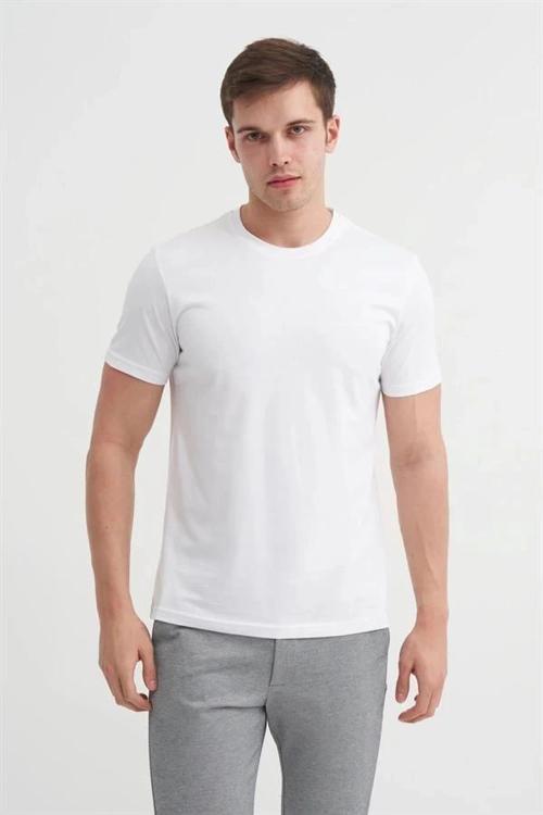 4623 Bisiklet Yaka Basıc Erkek T-Shirt Beyaz
