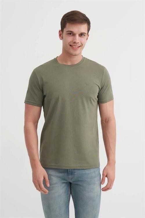 4623 Bisiklet Yaka Basıc Erkek T-Shirt Haki