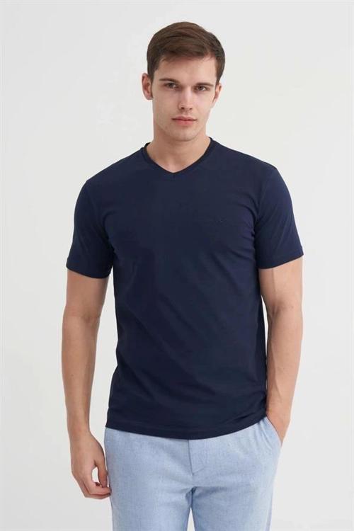 4624 Basıc V Yaka Erkek T-Shirt Lacivert