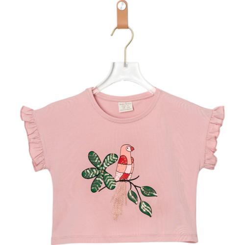 KUŞ BASKILI CROP TSHIRT Gül Kurusu