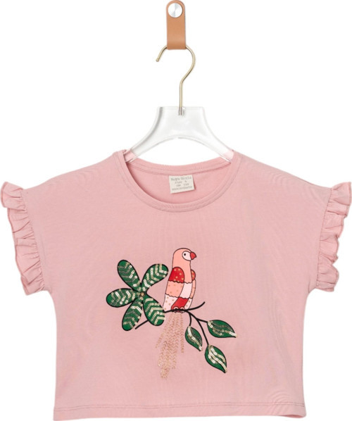 KUŞ BASKILI CROP TSHIRT Gül Kurusu