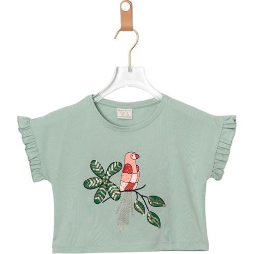 KUŞ BASKILI CROP TSHIRT Mint Yeşili