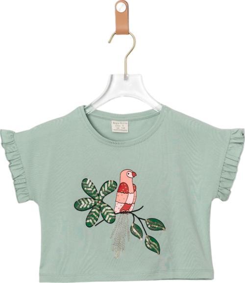 KUŞ BASKILI CROP TSHIRT Mint Yeşili