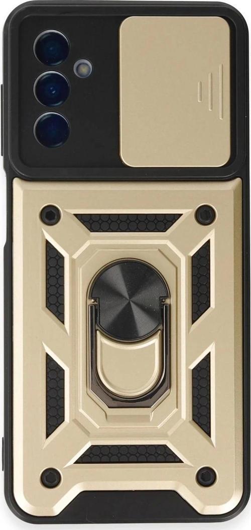 Samsung Galaxy A14 4G Kılıf Pars Lens Yüzüklü Silikon - Gold