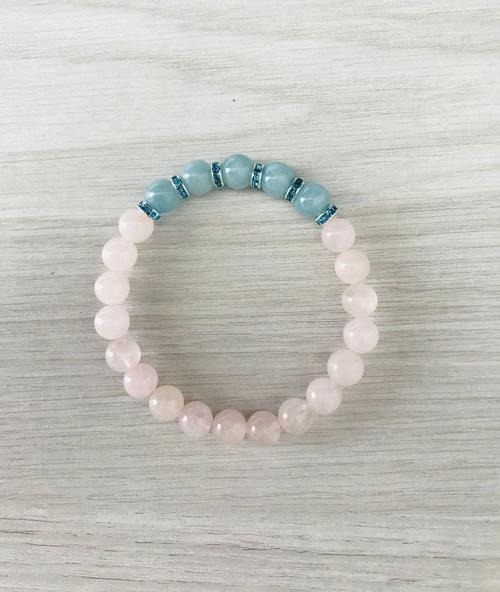 Gerçek Pembe Kuvars, Mavi Kuvars Bileklik MK100158