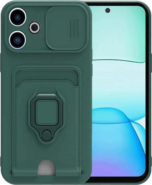 Xiaomi Redmi 13 4G Kılıf Zuma Kartvizitli Yüzüklü Silikon - Yeşil