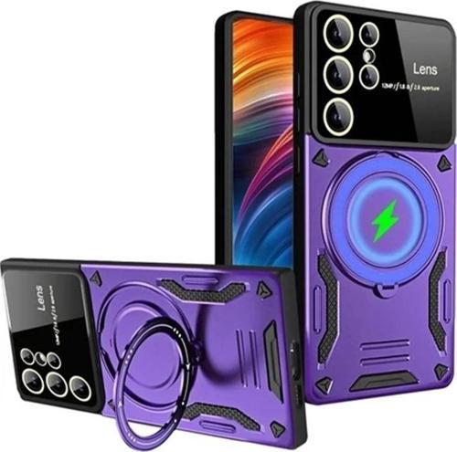 Samsung Galaxy S24 Ultra Kılıf Joy Lens Standlı Kapak - Mor