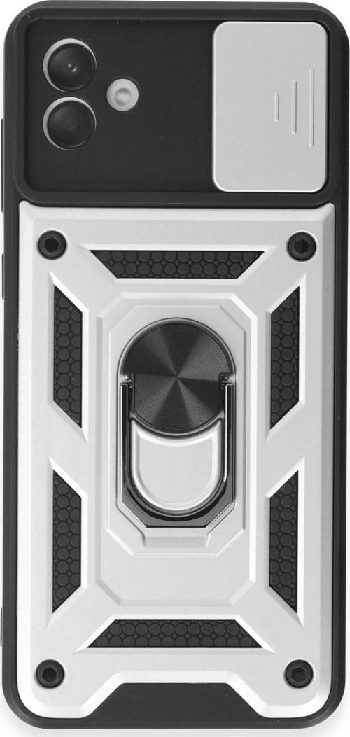 Samsung Galaxy A04E Kılıf Pars Lens Yüzüklü Silikon - Gümüş