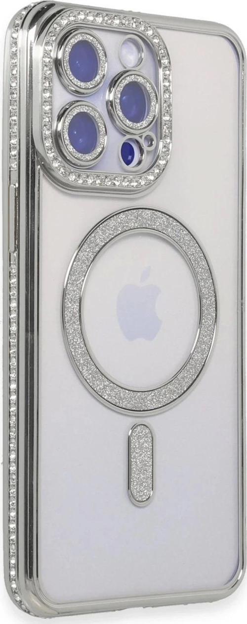 iPhone 14 Pro Kılıf Joke Simli Magneticsafe Kılıf - Gümüş