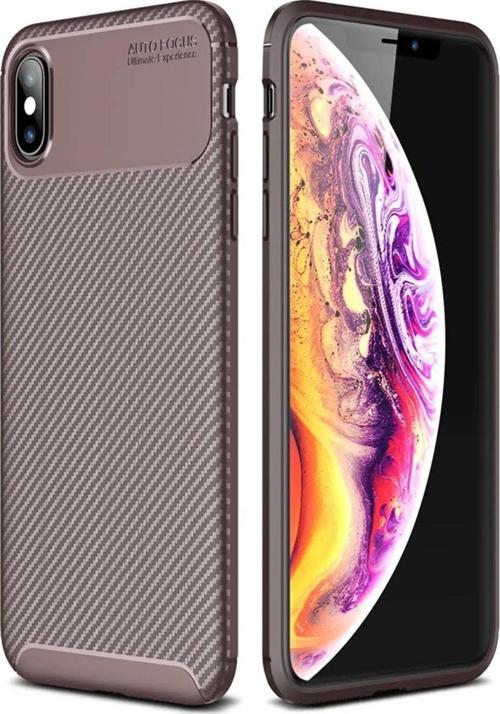 iPhone XS Max Kılıf Auto Focus Karbon Kapak - Kahverengi