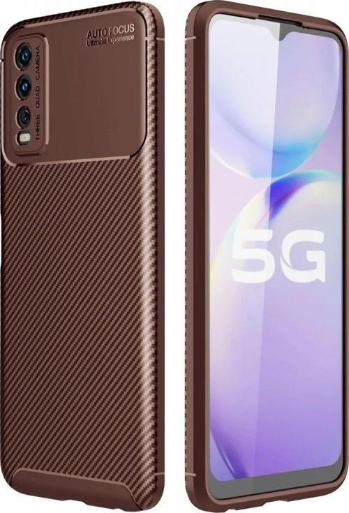 Vivo Y11S Kılıf Auto Focus Karbon Kapak - Kahverengi