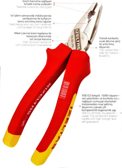 1000V İzoleli Elektrikçi Kombine Pense 200 mm