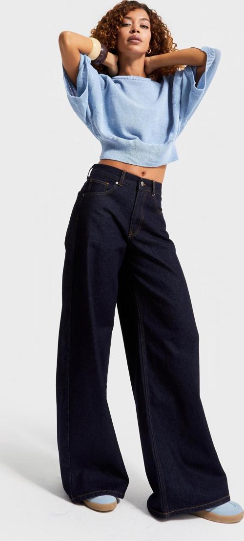 Kadın İndigo Renk 7w5-50 Palazzo Fit %100 Koton İç Boy 80cm Denim Jean