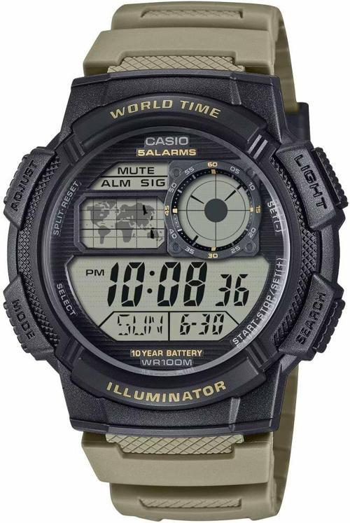 AE-1000W-5AVDF Quartz Dijital Silikon Kahverengi 10 ATM 45 mm Erkek Kol Saati