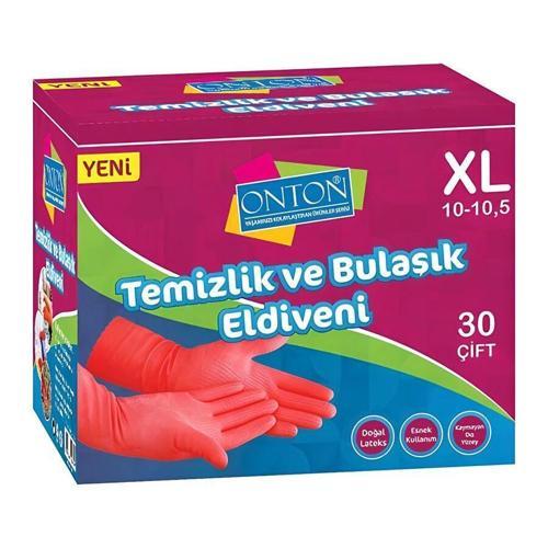 Bulaşık ve Temizlik Eldiveni 30 Çift XL (10-10,5) Kırmızı Lateks