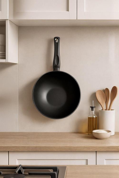 Royal Elite Siyah 28 cm Alüminyum Döküm Wok Tava