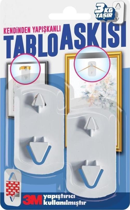 Kendinden Yapışkanlı Tablo Çerçeve Saat Askısı 2 adet 3 kg taşır