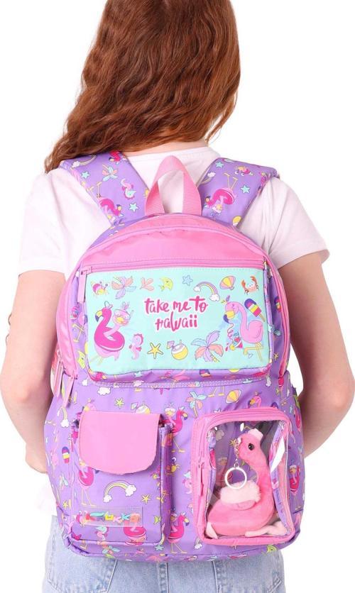 Su Geçirmez Kumaş Kız Çocuk Çok Gözlü Ortopedik Sırt Okul Çantası L5240