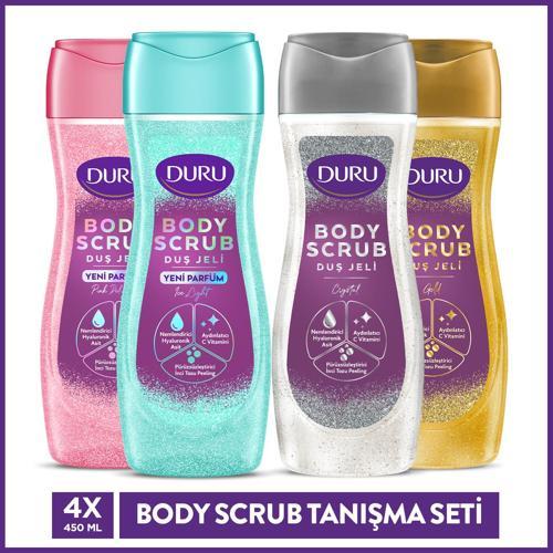 BODY SCRUB DUŞ JELİ TANIŞMA SETİ 4X450 ML (GOLD&CRYSTAL-PINK&ICE)