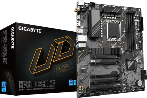 GIGABYTE B760 DS3H AX, rev.1.0, 4xDDR5, 2xM.2, DP, HDMI, Type-C, Wi-Fi 6E, Bluetooth v5.3, 12-13-14.Nesil, LGA1700 Soket