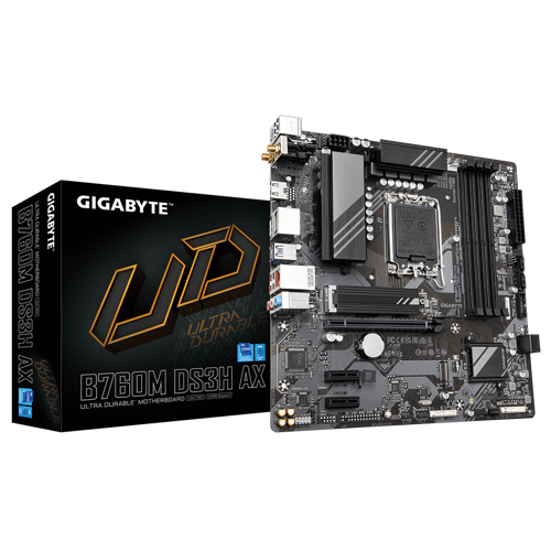 GIGABYTE B760M DS3H AX, rev.1.0, 4xDDR5, 2xM.2, 2xDP, HDMI, Type-C, Wi-Fi 6E, Bluetooth v5.3, 12-13-14.Nesil, LGA1700 So