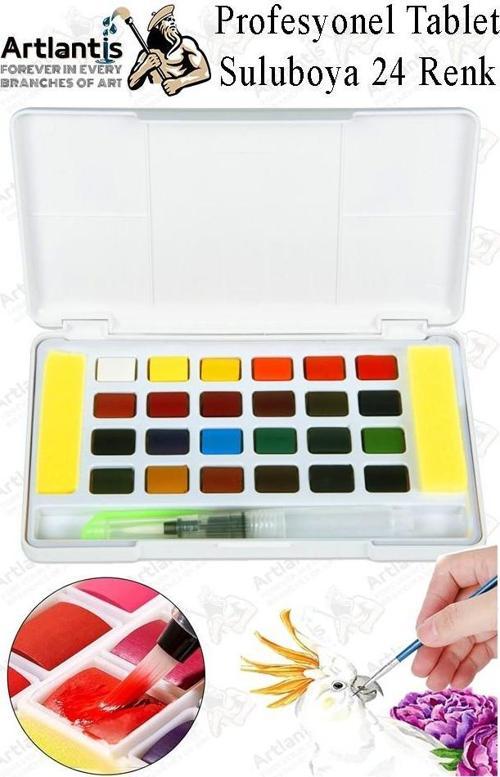 Tablet Sulu Boya 24 Renk Plastik Kutu 1 Paket Monalisa 24 lü Taş Sulu Boya Tablet Suluboya Resim Hobi Sanat