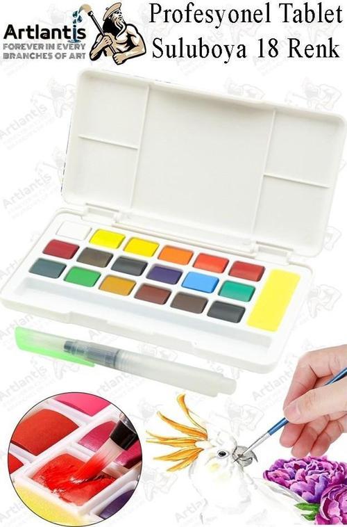 Tablet Sulu Boya 18 Renk Plastik Kutu 1 Paket Monalisa 18 li Taş Sulu Boya Tablet Suluboya Resim Hobi Sanat
