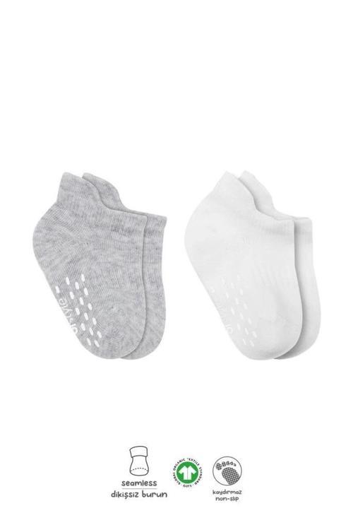 Nessiworld Bistyle 2'Li Sneakers Kaymaz Basic Penye Çorap BS20103 Gri Beyaz