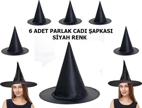 Nessiworld Halloween Siyah Renk Parlak Dralon Cadı Şapkası Yetişkin ve Çocuk Uyumlu 6 Adet