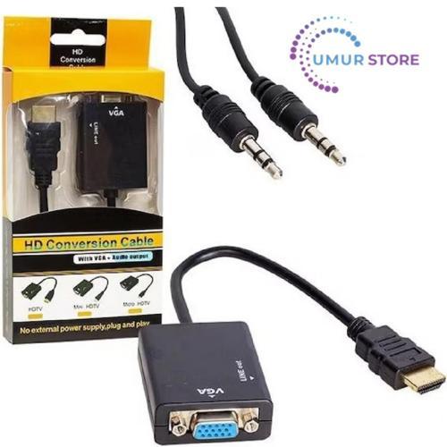 HDMI To VGA Ses Destekli 1089P Monitör Dönüştürücü Kablo Çevirici Adaptör