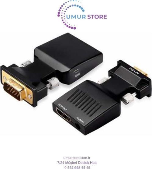 VGA To HDMI & Aux Dönüştürücü Adaptör 1080P Full Hd 60Hz Görüntü Aktarım