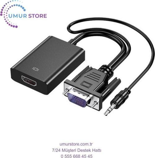 VGA To HDMI Dönüştürücü Çevirici Kablo Adaptör Görüntü Ses Destekli