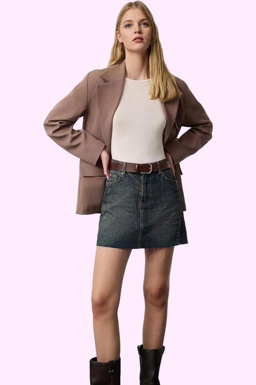 Kadın Yüksek Bel Denim Mini Etek Pamuk Günlük Kombinler Hafta Sonu Yaz Aylarının Vazgeçilmezi