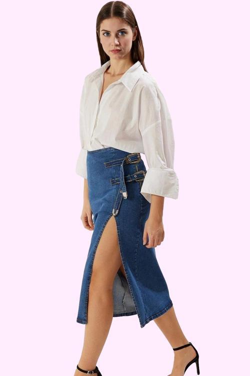 Kadın Yüksek Bel Kalem Denim Etek Yaz Aylarının Vazgeçilmezi Günlük Kullanım Modern Tasarım