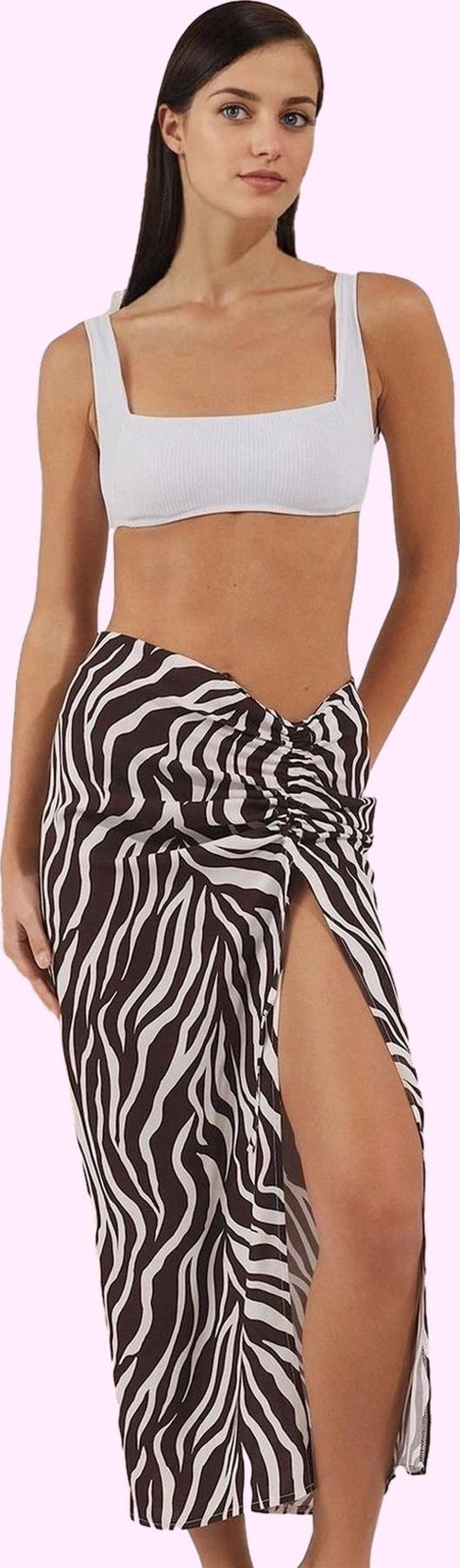 Kadın Zebra Desenli Maxi Etek Büzgü Detay Viskoz Yazlık Plaj Günlük Kullanım Modern Tasarım