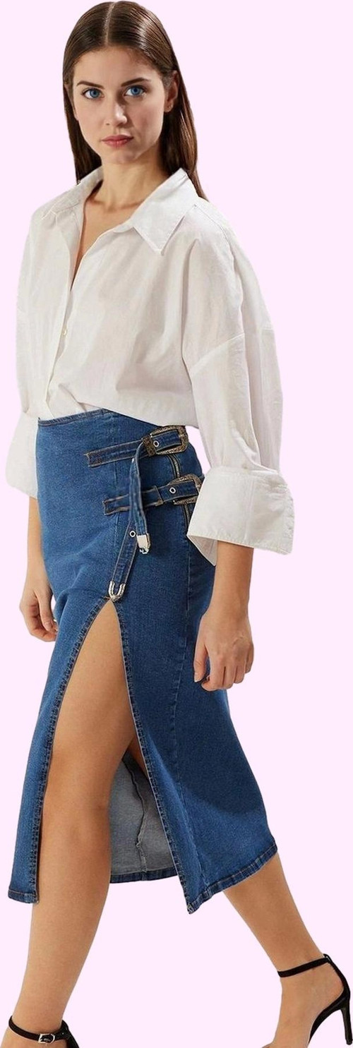 Kadın Yüksek Bel Kalem Denim Etek Yaz Aylarının Vazgeçilmezi Günlük Kullanım Modern Tasarım