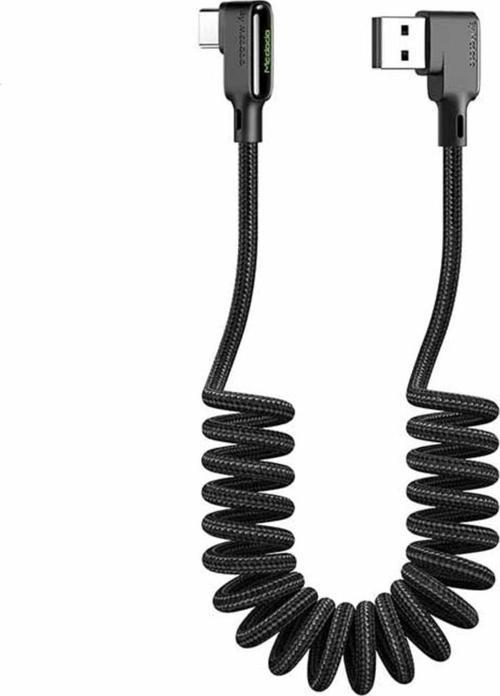 Type C 90 Derece Spiral Ledli Örgülü Şarj Kablosu Ca-7310