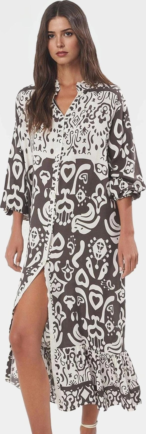 Yazlık Desenli Midi Elbise Shally Dokuma Polyester Rahat Günlük Premium Kalite