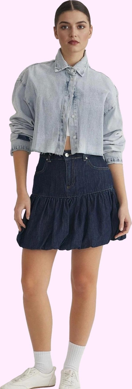 Kadın Balon Denim Mini Etek Pamuk Yaz Aylarının Vazgeçilmezi Günlük Kullanım Modern Tasarım