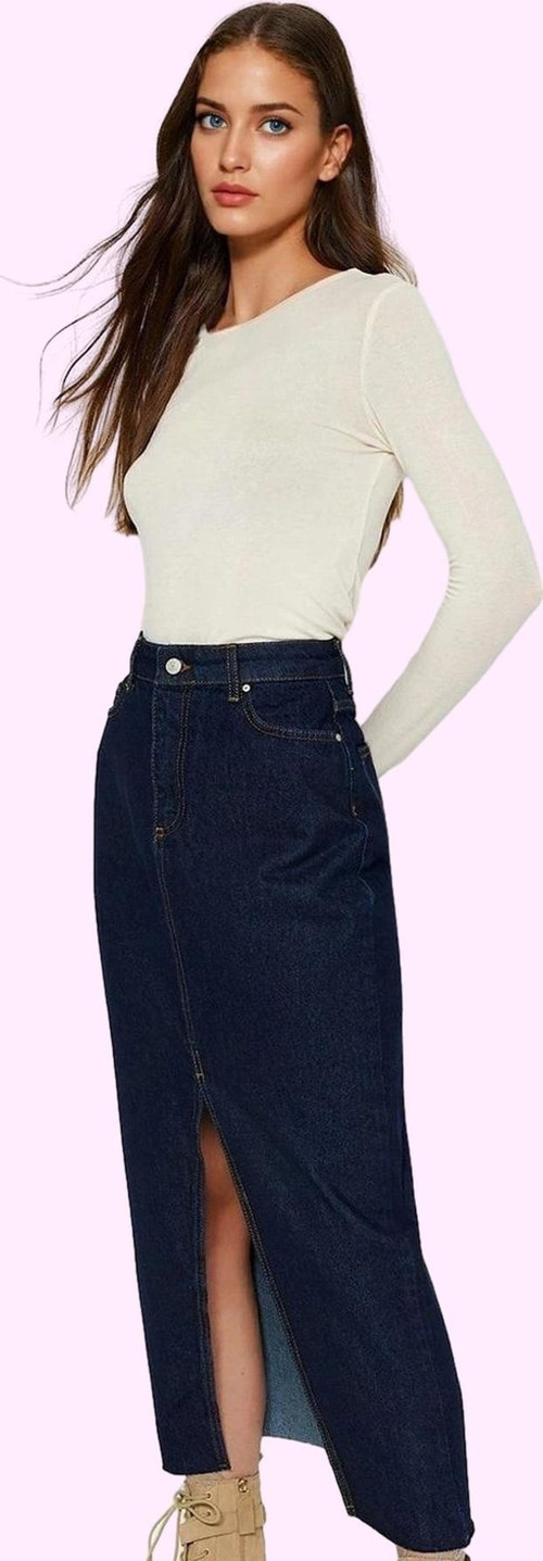 Kadın Maxi Denim Etek A line Kalıp Pamuklu Günlük Kullanım Hafta Sonu Yaz Aylarının Vazgeçilmezi