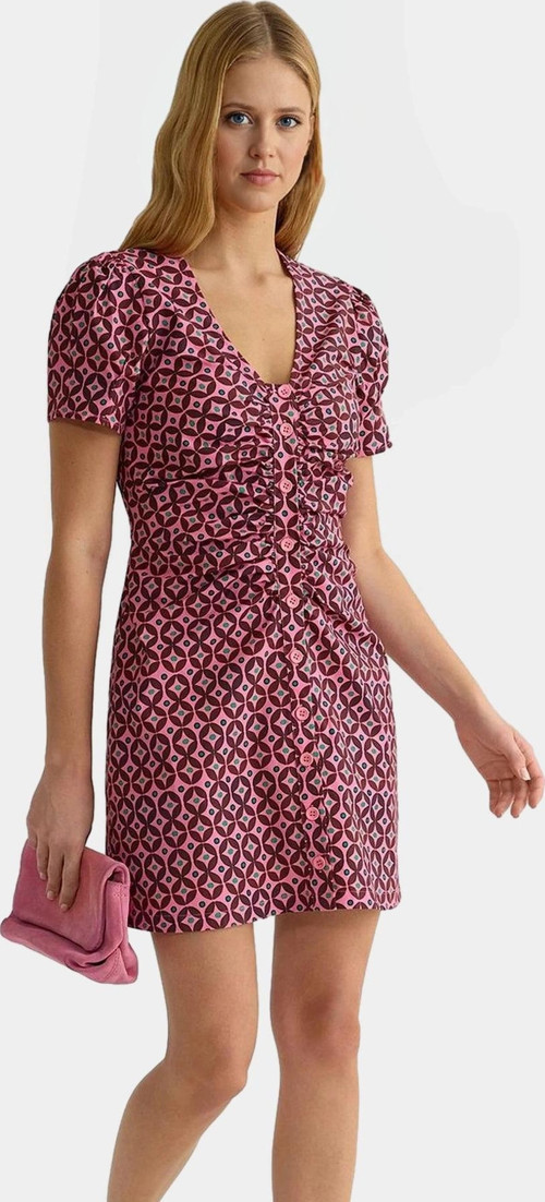 Retro Desenli Kısa Mini Gömlek Elbise Polyester Yazlık Günlük Yüksek Kalite Modern Stil