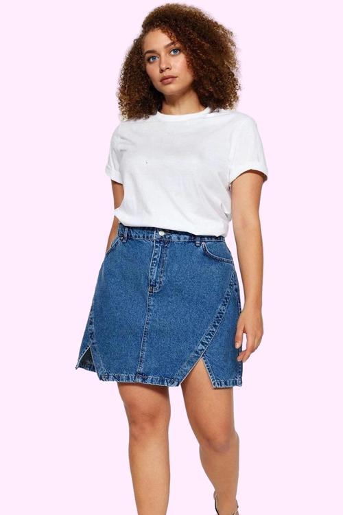 Kadın Denim A line Mini Etek Yüksek Bel Yırtmaçlı Pamuk Günlük Hafta Sonu Kaliteli Malzeme