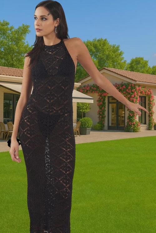 Kadın Maxi Boy Triko Plaj Elbise Halter Yaka Yazlık Şık Modern Stil Dayanıklı Malzeme