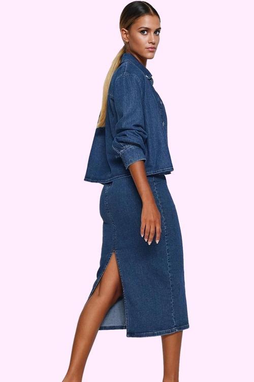 Kadın Denim Kalem Etek Kemerli Midi Boy Günlük Stil Özel Günler Yaz Aylarının Vazgeçilmezi