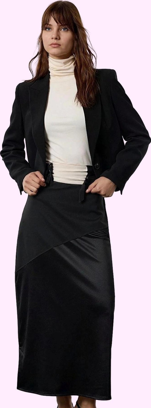 Kadın Kalem Etek Saten Detaylı Örme Midi Boy Günlük Ve Özel Günler Yaz Aylarının Vazgeçilmezi