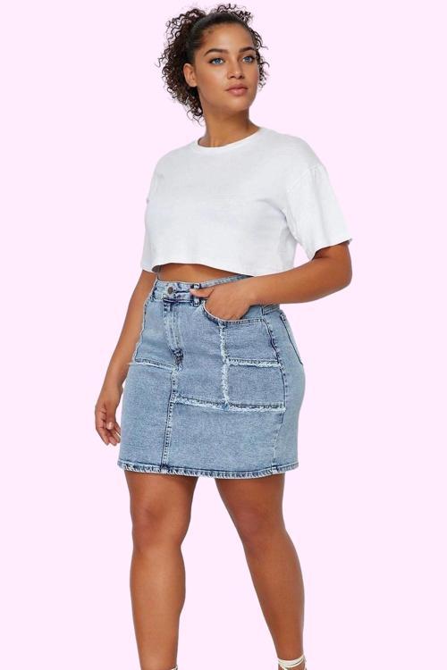 Kadın Denim Mini Etek Yüksek Bel Düz Desenli Casual Günlük Hafta Sonu Yaz Aylarının Vazgeçilmezi