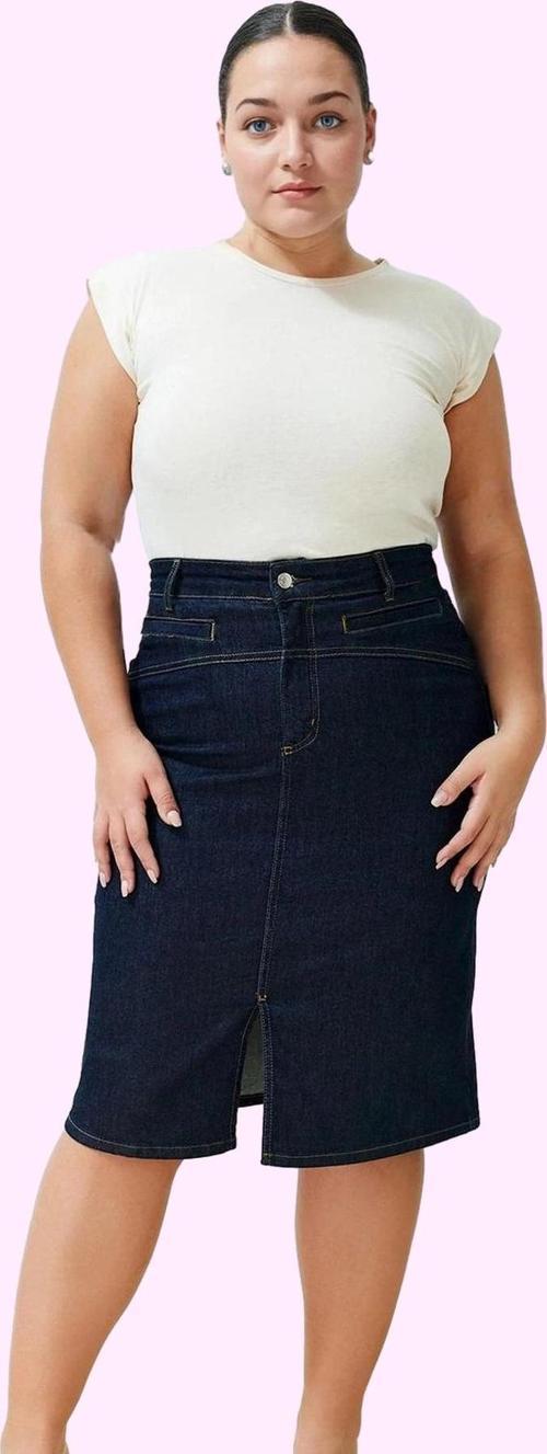 Kadın Kalem Denim Midi Etek Yüksek Bel Cepsiz Kemersiz Günlük Şık Yaz Aylarının Vazgeçilmezi