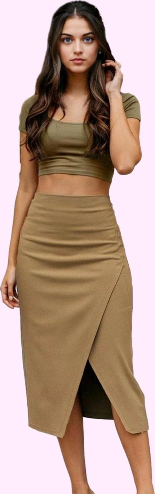 Kadın Midi Boy Dokuma Etek Yandan Yırtmaçlı Casual Günlük Stil Hafta Sonu Kaliteli Malzeme